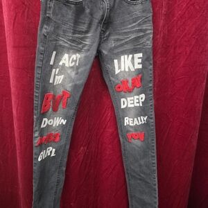 30x32 Switch Stylish Gray Jeans with Red Accents